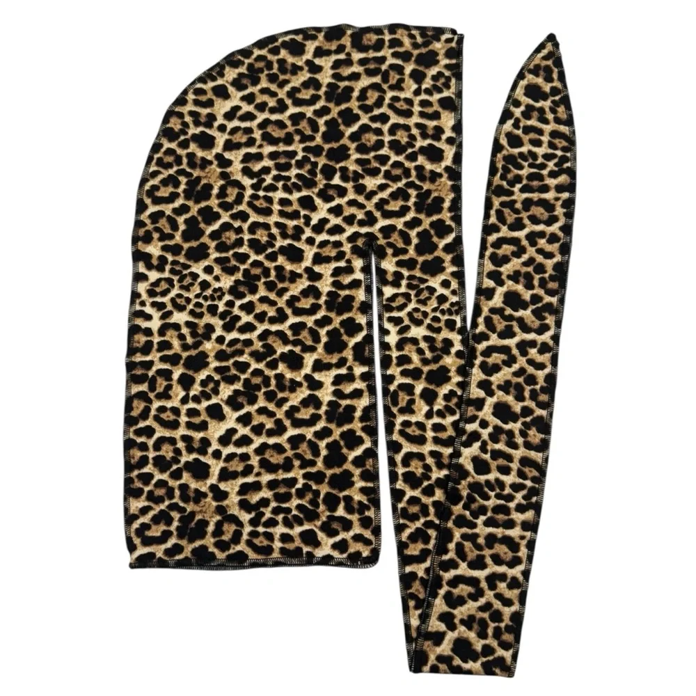 Animal Print Jersey Durag Long Tail Head Scarf Head Cap Cheetah Stretch Wave